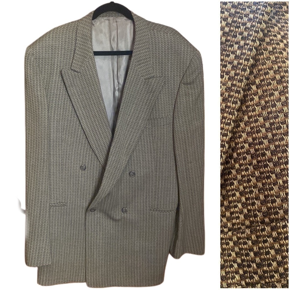 Jhane Barnes Wool tweed double breasted sport Coat suit jacket Size Men's 44L